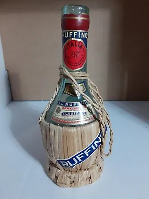 1955 Ruffino Chianti  Empty  Wine Bottle Wicker Rattan Wrap  U.s. Army Open Mess • $29