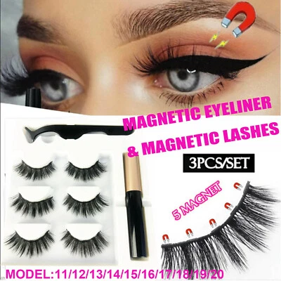 $9.99 • Buy Magnetic Natural False Eyelashes Eye Lashes Extension Liquid Eyeliner Tweezer