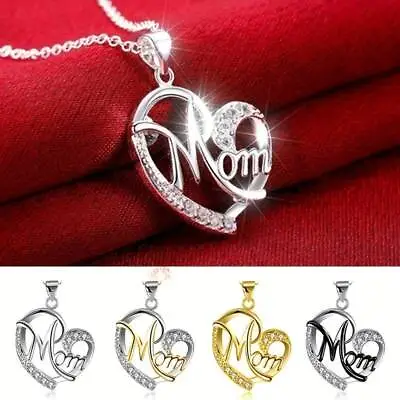 Love Heart Mom Pendant Necklace Cubic Zircon Mum Mother's Day Christmas Gift UK • £3.99