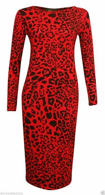 £9.49 • Buy Womens Ladies Long Sleeve Midi Dress Stretch Bodycon Print Jersey Maxi Plus Size