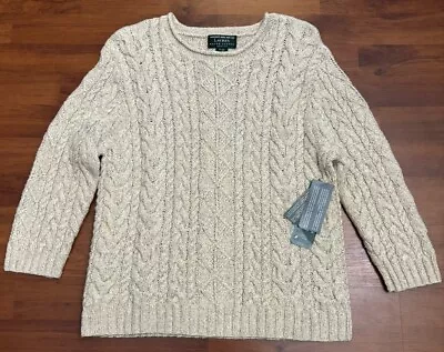 Lauren Ralph Lauren Hand Knit Wool Silk Cable Fisherman Sweater Size Medium NWT • $88.99