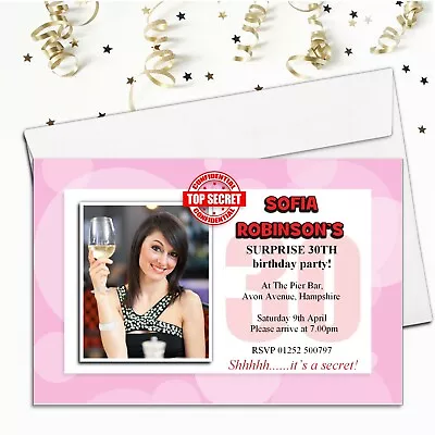 10 Personalised Surprise Secret Birthday Party PHOTO Invitations N62 ANY AGE • £5.49