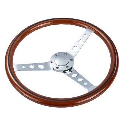 6 Bolt 15'' Wood Grain Trim Classic Wooden Steering Wheel Chrome Spoke (380mm) • $83.99