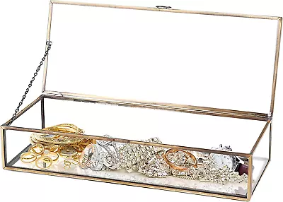 Vintage Style Glass And Metal Jewelry Display Case With Hinged Lid • $53.09