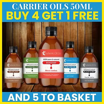 50ml Carrier Base Oil Aromatherapy Massage Pure Castor Vitamin E Rosehip Jojoba • £4.39