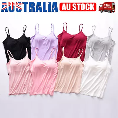 $15.03 • Buy Womens Camisole Tops With Built In Bra Vest Padded Slim Tank Tops Casual Cami AU