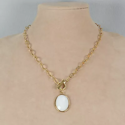 Veronese 18k Gold Clad Sterling Silver Faceted White Agate Link Necklace • $58
