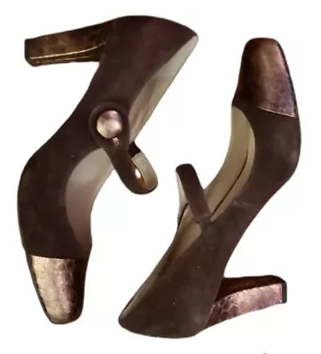 FRANCO SARTO Heels 8.5 Brown/Bronze Ulrich Suede Mary Jane Pumps Cap Toe • $17