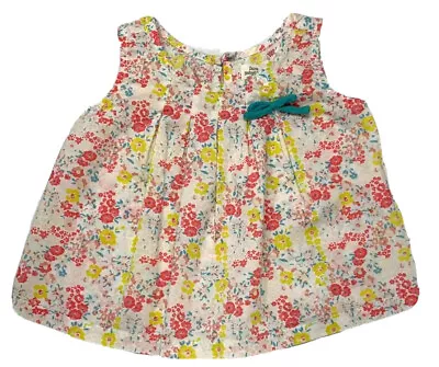 Zara Baby Girls 3-6 Month Yellow And Coral Floral Woven Sleeveless Top With Bow • $7.49