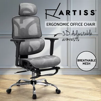 Artiss Ergonomic Office Chair Computer Chairs Recliner Headrest Footrest Grey • $179.95