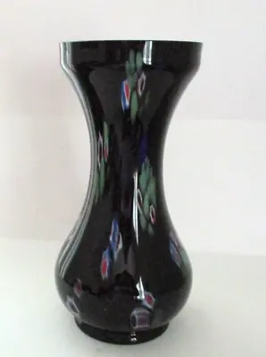 Signed Czech Bohemian Glass Vase Millefiori Canes Over Black & Orange • $71.20