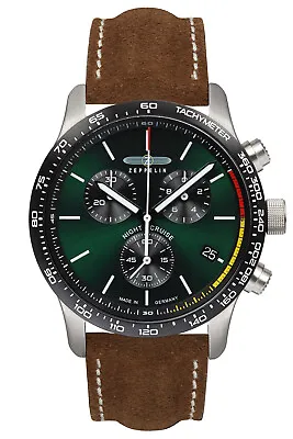 Zeppelin Men's Watch Chronograph Nightcruise Braun / Green Chrono 7288-4 • $550.41