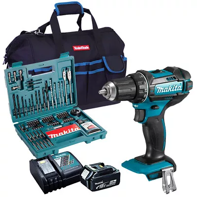 Makita DHP482Z 18V LXT Combi Drill 1 X 5.0Ah Battery Charger Bag & Accessories • £192