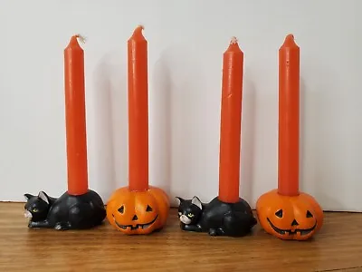 Biedermann Mini Taper Candle Holders Cat Kitten Pumpkin Jack O Lantern Halloween • $12.95