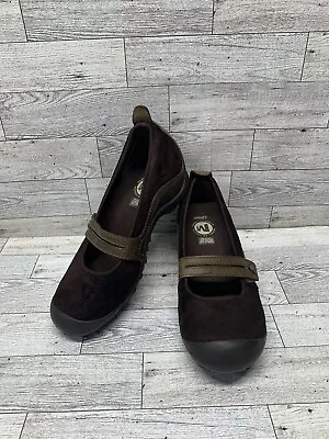 Merrell Plaza Bandeau Mary Janes Chocolate Brown Suede Weathered Leather Size 6 • $16