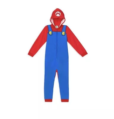 Super Mario Pajamas One Piece Union Suit Boys Size 10 Costume Hoodie NintendoNWT • $32.99