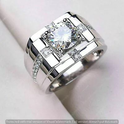 2Ct Round Simulated Diamond Men's Solitaire Engagement Ring 925 Sterling Silver • $81.22