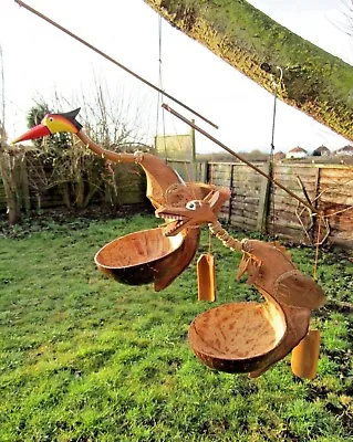 Fair Trade Hand Made Wooden Coconut Dragon Bird Hanging Bird Seed Feeder Station • £999.99