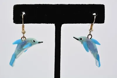 Vintage Handcrafted Dolphin Earrings Dangle Blue Hand Made Painted BinAY • $11.96