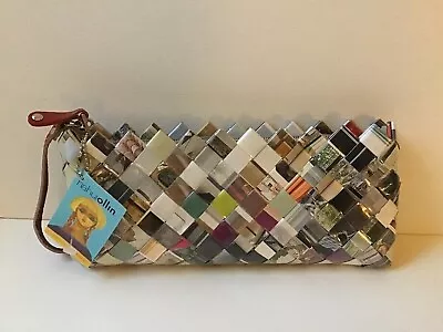 Nahui Ollin Handcrafted Clutch Wrist Strap NWT Recycled Interior Design Motif  • $13