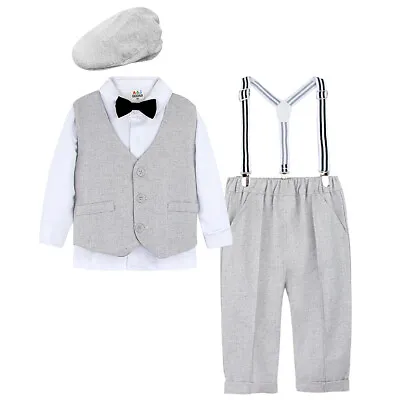 Boys Boys Wedding Formal Outfits Toddler Christening Suit Pants Set Easter Beret • £20.99