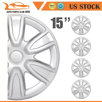 4Pcs Wheel Covers 15  Snap On Full Silver Hub Caps For Toyota Camry Dodge Ford • $33.95