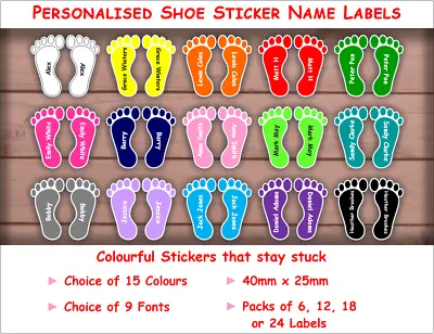Feet Shaped Waterproof Personalised Identity School Shoe Name Labels Stickers • £2.99