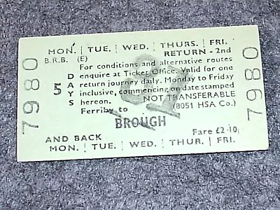 Railway. Ticket.  5 Days. Ferriby-Brough. '31' • £0.70