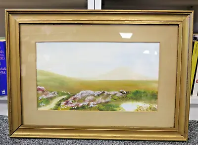 Vintage Signed Gouache Painting Dartmoor English Landscape Flowers Framed Art • £35