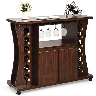 Wooden Buffet Sideboard Rolling Console Table Bar Serving Cart Trolley Wine Rack • £67.95