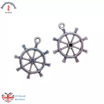 10 3D Ships Wheel Pendant Charms 28mm Boat Helm Sea Nautical Steampunk Jewellery • £2.89