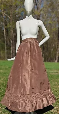 Victorian 19th C Brown Silk Taffeta Bustle Skirt W Flaring Ruffle Bottom • $214.14