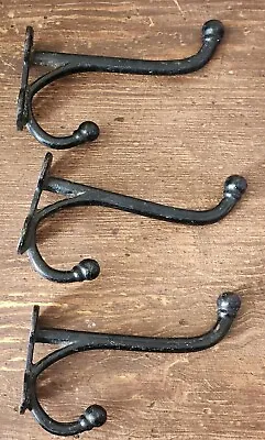 Vintage Enamel Painted Cast Metal Iron Coat Hat Cap Hooks Lot Of 3 • $15.99