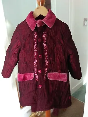 Pampolina Burgundy Padded Coat. 4-5yr 110cm Faux Velvet Trim. Embroidery. VGC • £8