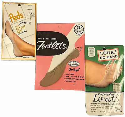 Lot 3 Vintage Foot Covers Peds Cotton Knit Footlets And Lo-Cuts Nylon FREE SHIP! • $23.74