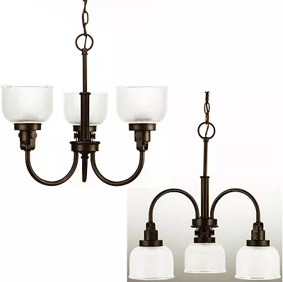 Venetian Bronze Archie 3-Light Inverted Chandelier With Prismatic Glass Shades • $179.99