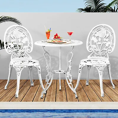 Livsip Outdoor Setting 3 Piece Bistro Chairs Table Set Cast Aluminum Patio Rose • $199.90