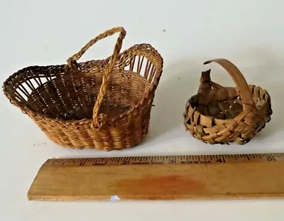 £14.59 • Buy Vintage Hand Woven Mini Baskets Oval Wicker /Buttocks Egg /Lot Of 2