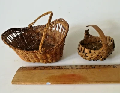 £14.59 • Buy Vintage Hand Woven Mini Baskets Oval Wicker /Buttocks Egg /Lot Of 2
