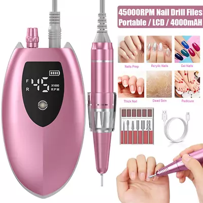 45000RPM Nail Drill Machine Electric Nail File Poilsher Rechargeable LCD Display • $39.99