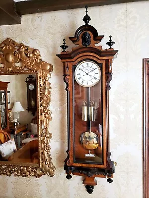 Antique 2 Weight Vienna Regulator Wall Clock By H.Endler & Co. Walnut  Case • $1101.87