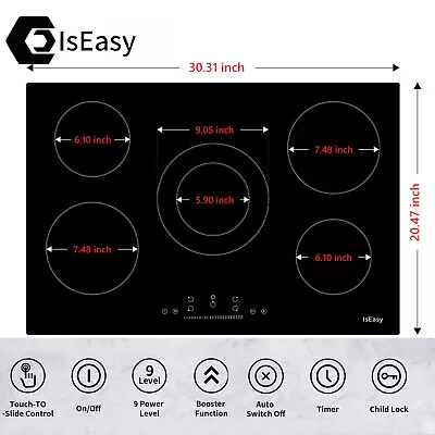 30 Inch Electric Cooktop Ceramic Glass Stove Top 5 Burners Drop-in Touch Control • $171.91