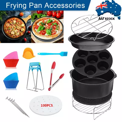 8 In Air Fryer Accessories Frying Cage Dish Baking Pan Rack Pizza Tray Pot AU • $26.07