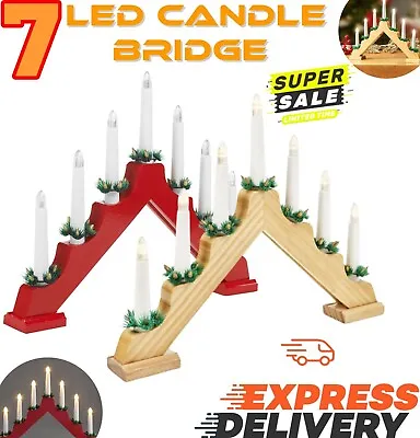 Christmas Candle Bridge 7LED Candle Large Wood & Red Window Arch Xmas Decoration • £12.25