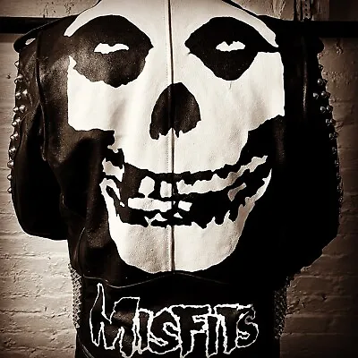 $900 • Buy Misfits Leather Jacket Handpainted Studded L Punk Danzig Metallica Biker Vintage
