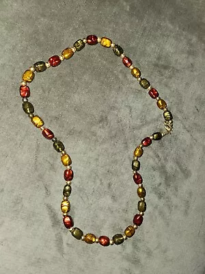 Beaded Necklace Red Gold Green • $0.99