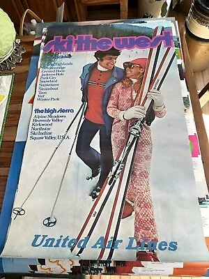 UNITED AIRLINES SKI THE WEST Vintage Travel Poster 1973 25x40 Two Sided EX • $45