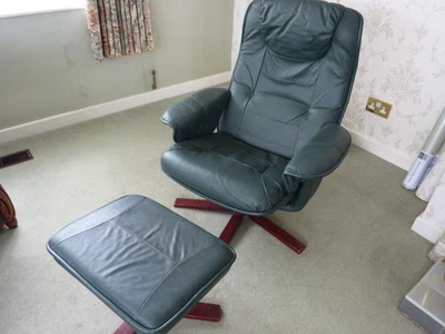 £45 • Buy Swivel Lounge Chair And Matching Foot Stool Green PU LEATHER Somo A/S