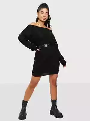 Missguided Womens Recycled Ayvan Off The Shoulder Knit Dress - Black / UK6/8 • £6.99