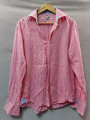 KATHARINE HAMNETT LONDON Size 15 1/2 Pink White Blue Checked Shirt Cotton • £19.99